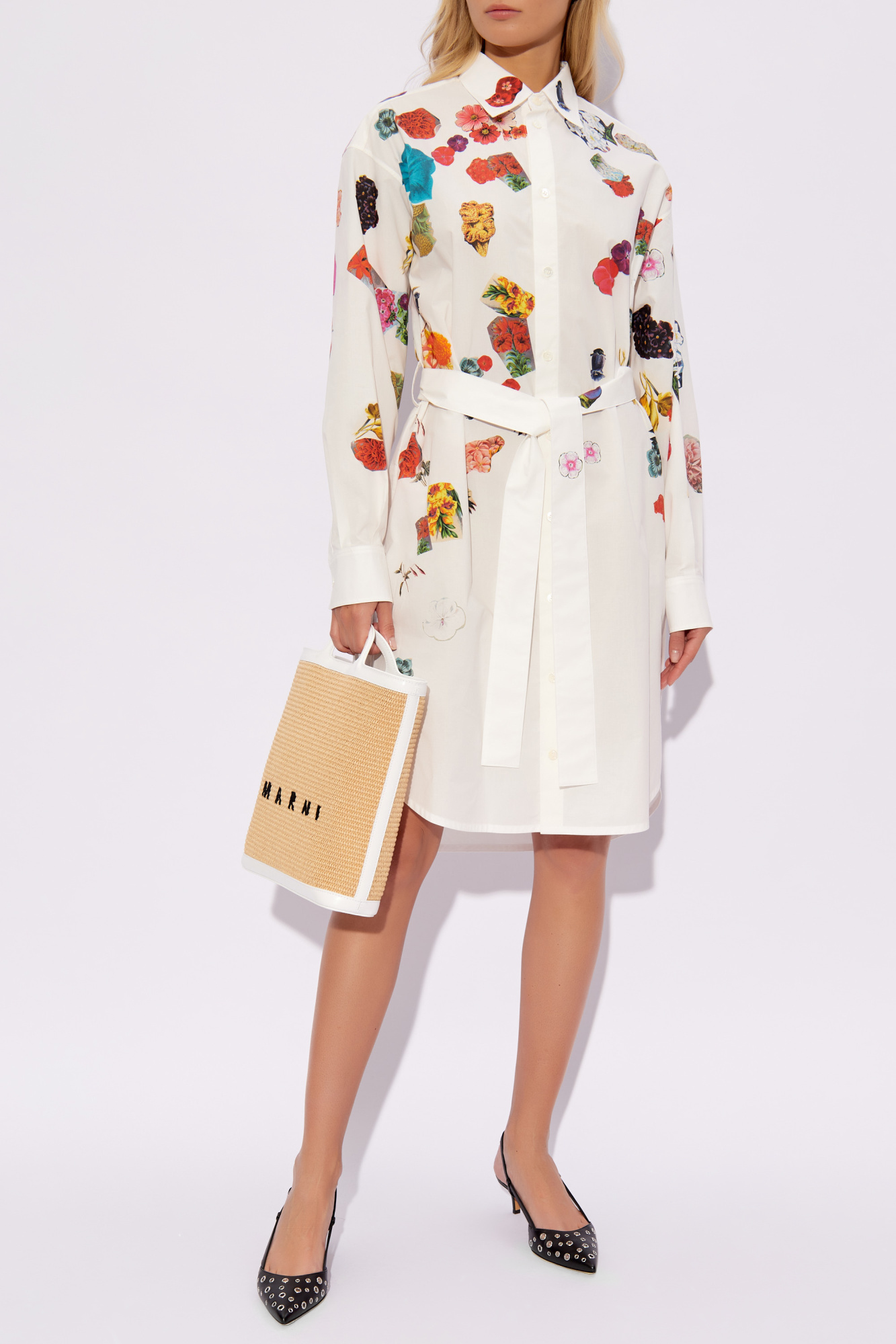 ワンピースその他 MARNI Women Dresses FIORIPANNA White Marni Reverie-print Crepe Midi Dress | White | FARFETCH